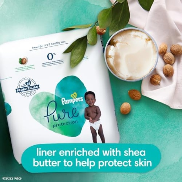 Pampers Pure Protection Diapers - Size 1, 132 Count, Hypoallergenic Premium - Image 2