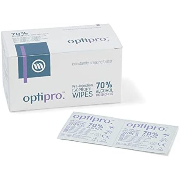 OptiPro Pre-Injection Wipes (x100) - Individually Wrapped Disposable Medical - Image 2