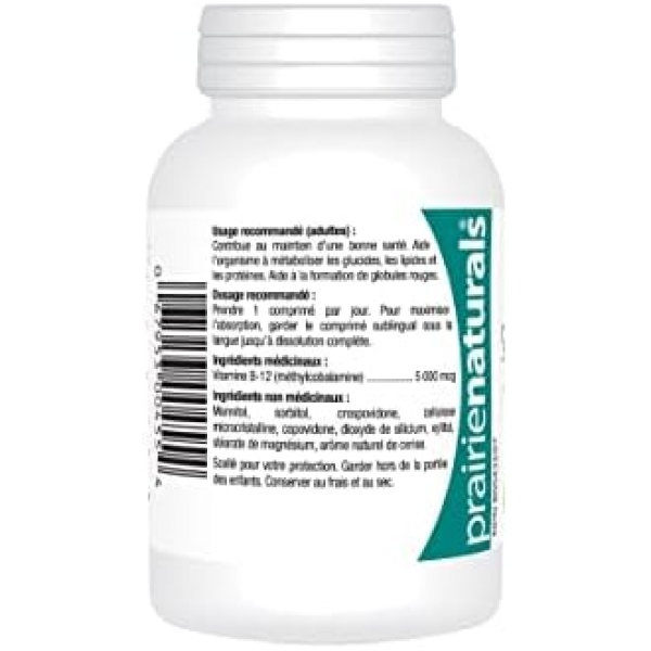 Prairie Naturals Sublingual B12 Methylcobalamin 5,000mcg & Folic Acid Tablet - Image 3