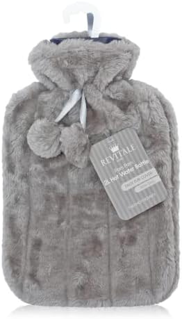 Revitale Luxury Cosy Faux Fur Pom Pom Hot Water Bottle - 2 Litre (Slate Grey)