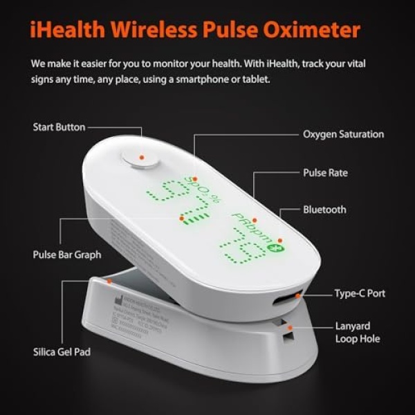 iHealth AIR Rechargeable Fingertip Pulse Oximeter, Blood Oxygen Saturation - Image 2