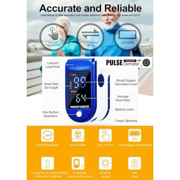 Finger Pulse Oximeter Larger Display Blood Oxygen Monitor with Batteries - Image 4