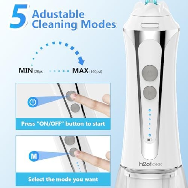 H2ofloss Water Dental Flosser Cordless, 300ML Rechargeable Oral Irrigator for - Image 3