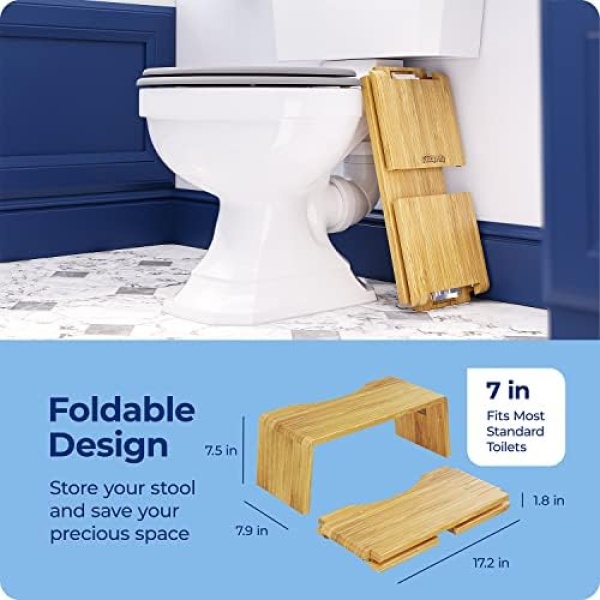 Squatty Potty Oslo Folding Bamboo Toilet Stool – 7 Inches, Collapsible Bathroom - Image 6