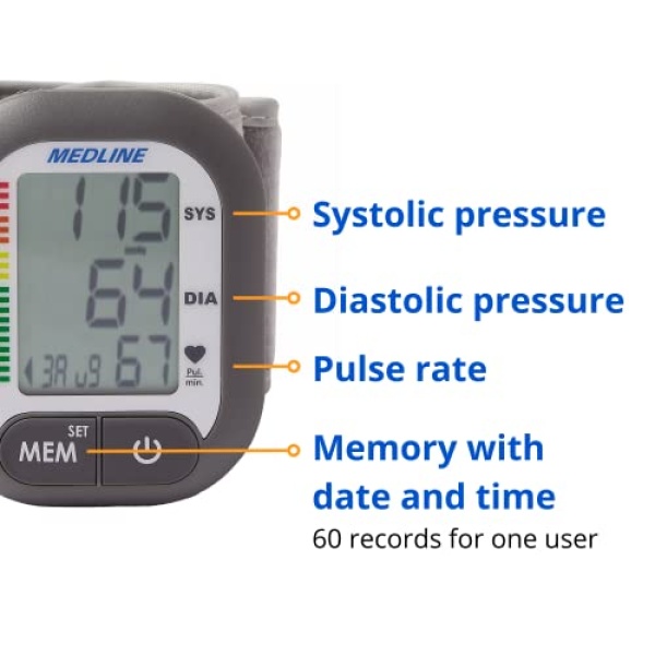 Medline Digital Wrist Blood Pressure Monitor, BP Cuff with Batteries Included - Image 3