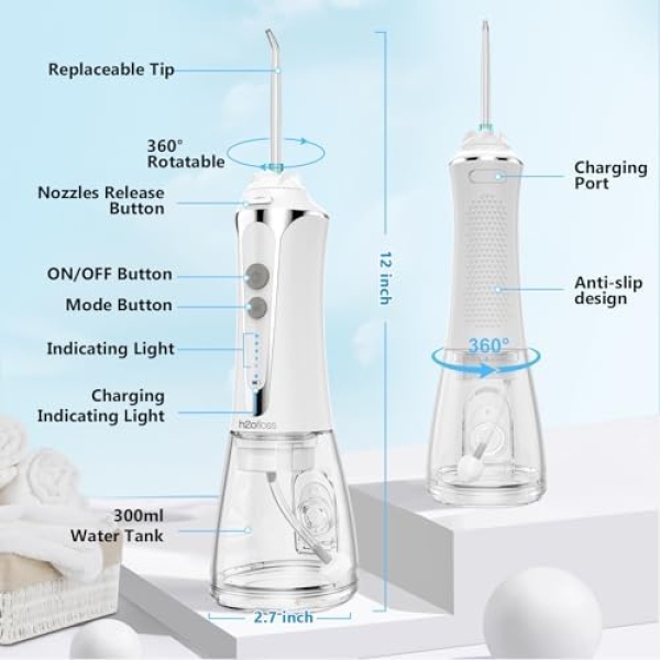 H2ofloss Water Dental Flosser Cordless, 300ML Rechargeable Oral Irrigator for - Image 2