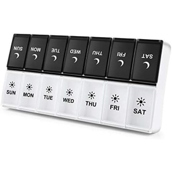 Large Pill Organizer 2 Times a Day, Weekly Box Per AM PM Case, Day Night