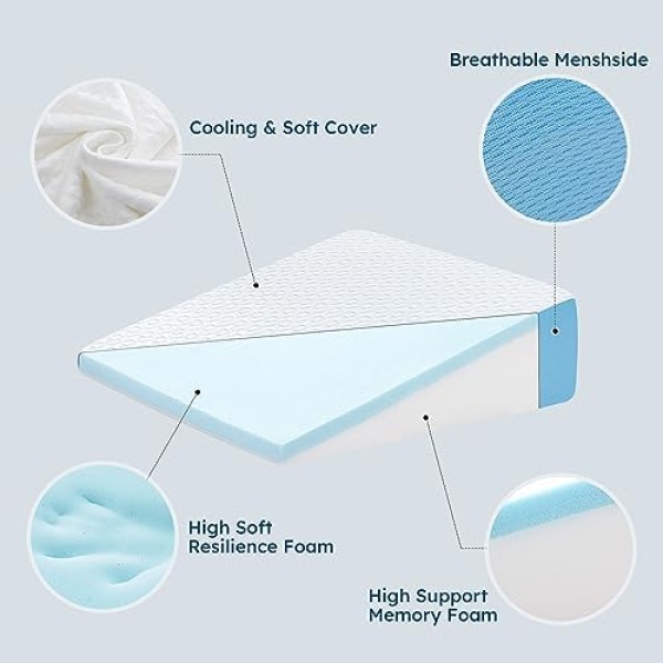 7.5" Wedge Pillow for Sleeping: Bed Wedge After Surgery, Cooling Memory Foam - Image 2