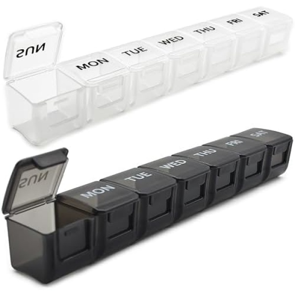 2 Pack Weekly Pill Organizer, Large 7 Day Pill Case, Daily Vitamin Case Medicine