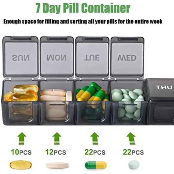 2 Pack Weekly Pill Organizer, Large 7 Day Pill Case, Daily Vitamin Case Medicine - Image 4