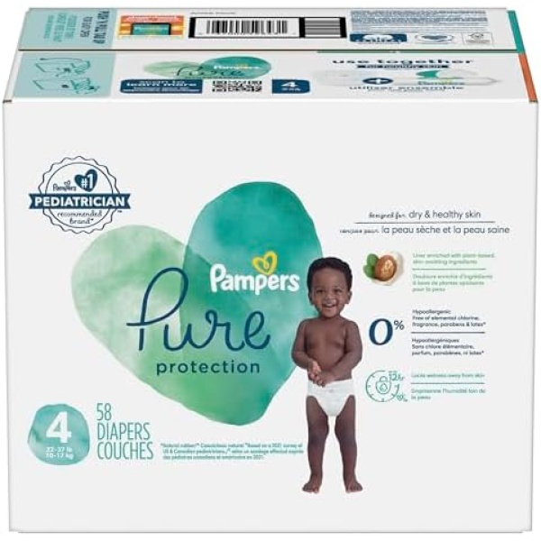 Pampers Pure Protection Diapers - Size 4, 58 Count, Hypoallergenic Premium - Image 11
