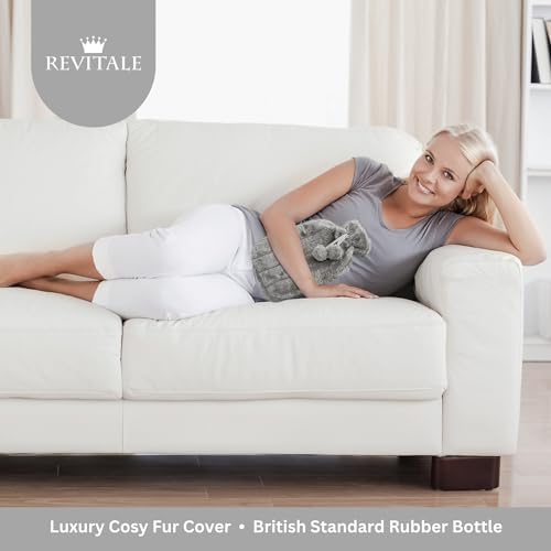 Revitale Luxury Cosy Faux Fur Pom Pom Hot Water Bottle - 2 Litre (Slate Grey) - Image 3