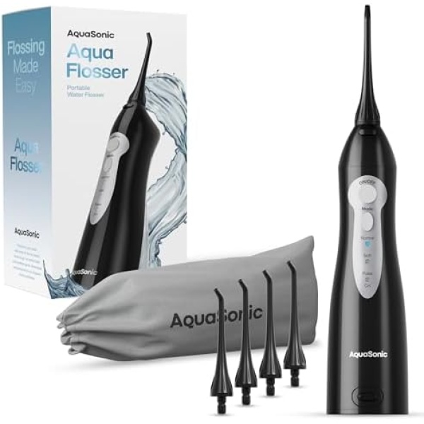 Aquasonic Aqua Flosser - Professional Rechargeable Water Flosser with 4 Tips -