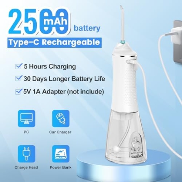 H2ofloss Water Dental Flosser Cordless, 300ML Rechargeable Oral Irrigator for - Image 4