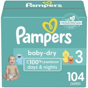 Pampers Baby Dry Diapers - Size 3, 104 Count, Absorbent Disposable Diapers