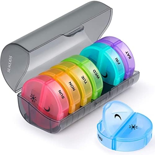 Weekly Pill Organizer 7 Day 2 Times a Day, Sukuos Large Daily Pill Cases