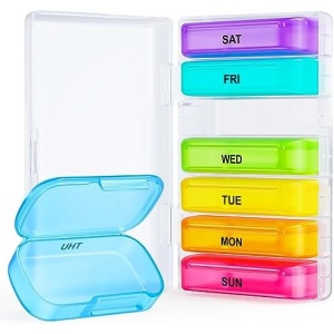 ZIKEE 7 Packs Extra Large Pill Organizer, Portable Pill Box 7 Day for Pocket