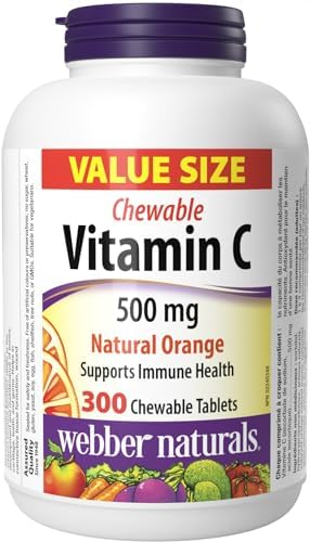 Webber Naturals Vitamin C Chewbale 500 mg, 300 Orange Flavour Tablets