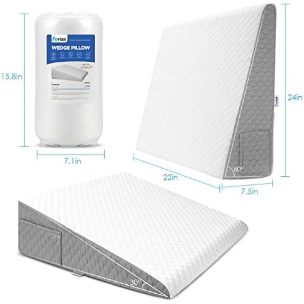 Forias 7.5" Wedge Pillow for Sleeping Bed Wedge Pillow for After Surgery - Image 7