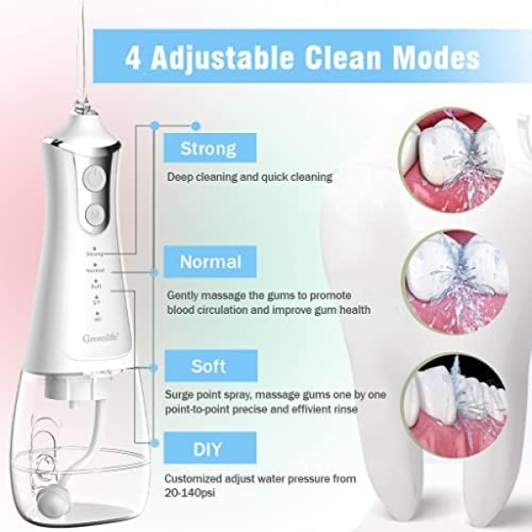 GreenLife Cordless Water Flosser for Teeth Cleaning, Large Tank Dental Plaque - Image 3