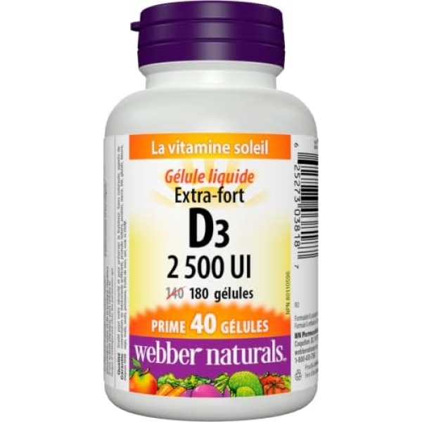 Webber Naturals Vitamin D3 2500 IU Extra Strength, 180 Softgels, For Healthy - Image 2