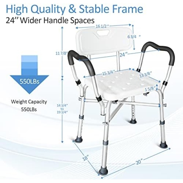 Bath Chair with Arms, Medical Shower Seat, Bariatric Bath Stool Safety Shower - Image 2
