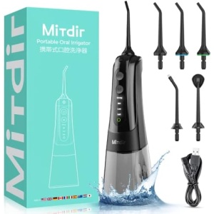 MiTdir Water Dental Flosser Oral Irrigator 5 Jet Tips 4 Modes IPX7 Waterproof