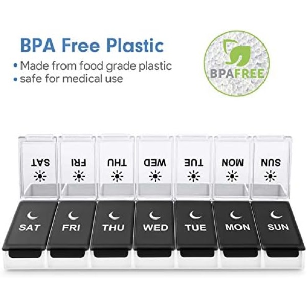 Large Pill Organizer 2 Times a Day, Weekly Box Per AM PM Case, Day Night - Image 3