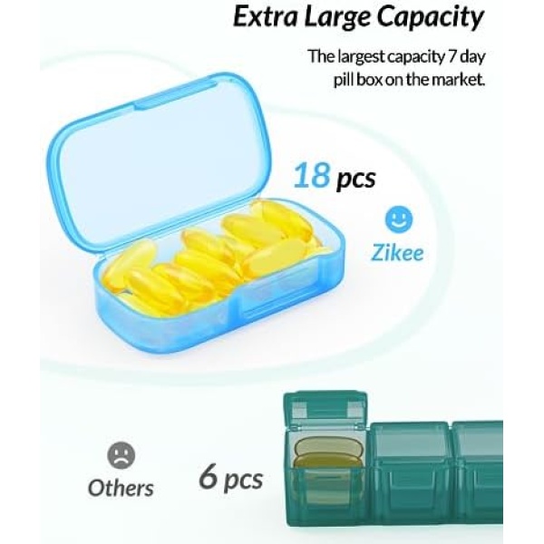 ZIKEE 7 Packs Extra Large Pill Organizer, Portable Pill Box 7 Day for Pocket - Image 2
