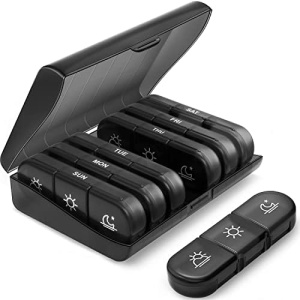Weekly Pill Organizer 3 Times a Day, PULIV Portable Travel Pill Box 7 Day
