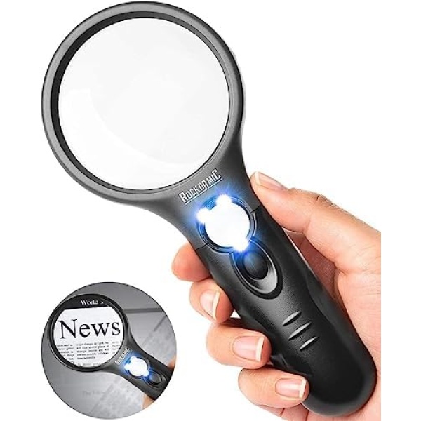 Professional Magnifying Glass with Light (3X / 45x) Large Lighted Handheld Glass