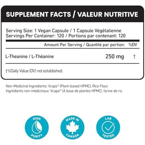 High Potency L-Theanine 250mg (Bonus Size 120 Capsules) - Relaxation, Stress - Image 2