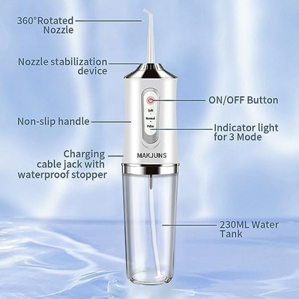Water-Flosser-Cordless-Teeth-Cleaner MAKJUNS Water Dental Flosser with 3 Modes 4 - Image 5