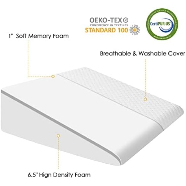 Forias 7.5" Wedge Pillow for Sleeping Bed Wedge Pillow for After Surgery - Image 2