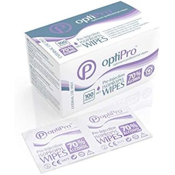 OptiPro Pre-Injection Wipes (x100) - Individually Wrapped Disposable Medical