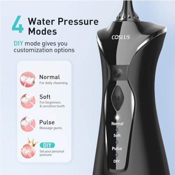 Water Dental Flosser Pick for Teeth: 4 Modes Cordless Portable 300ML Larger Tank - Image 4