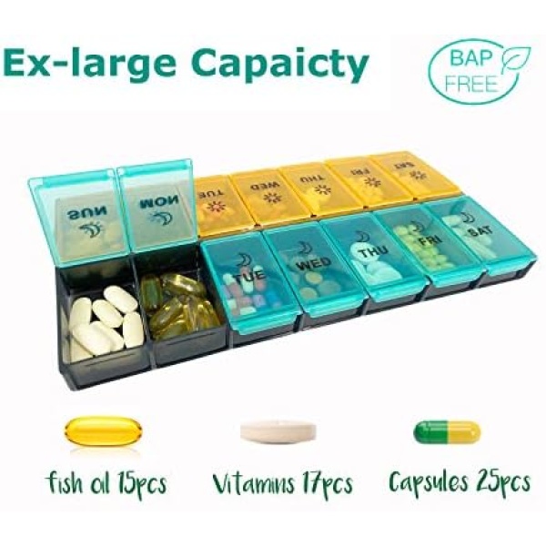 Mossime XL Large Daily Pill Container 2 Times a Day, Extra Jumbo 7 Day Big Pill - Image 2