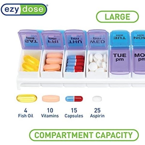 Ezy Dose Weekly (7-Day) AM/PM Pill Organizer, Vitamin and Medicine Box - Image 3
