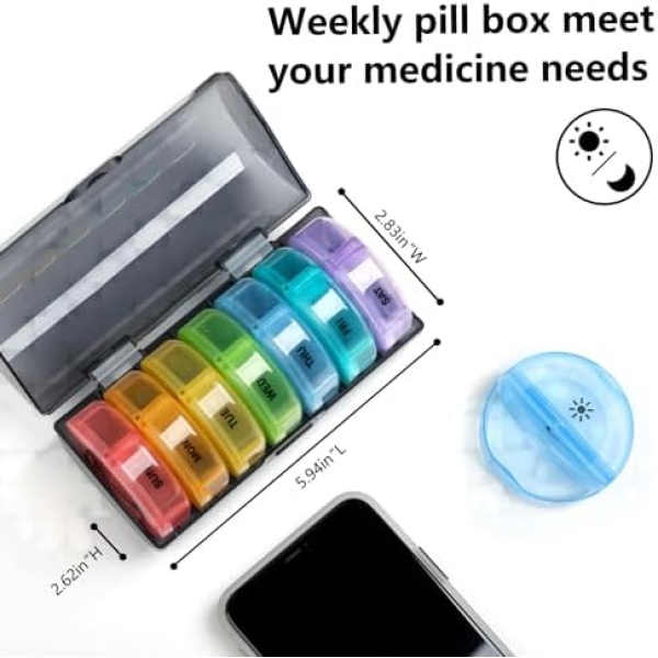 Weekly Pill Organizer 7 Day 2 Times a Day, Sukuos Large Daily Pill Cases - Image 3