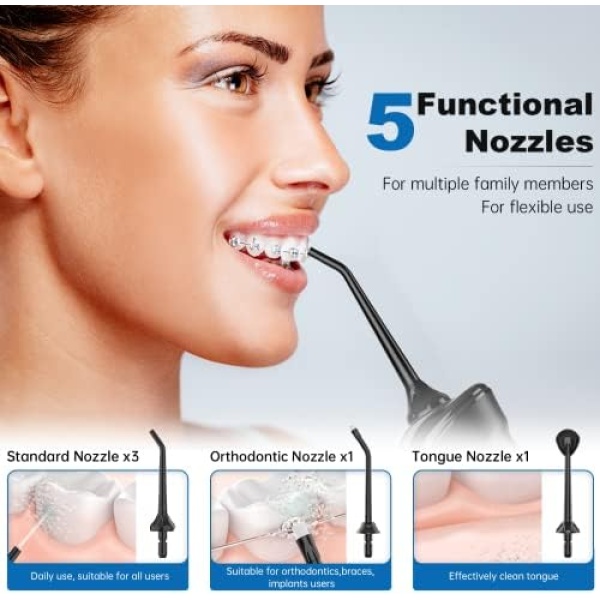 MiTdir Water Dental Flosser Oral Irrigator 5 Jet Tips 4 Modes IPX7 Waterproof - Image 2