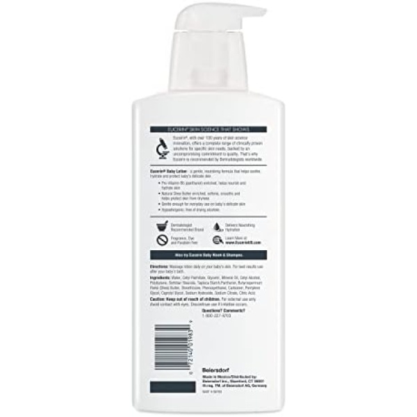 Eucerin Baby Body Lotion, Fragrance Free Baby Lotion, 13.5 Fl Oz Pump Bottle - Image 2