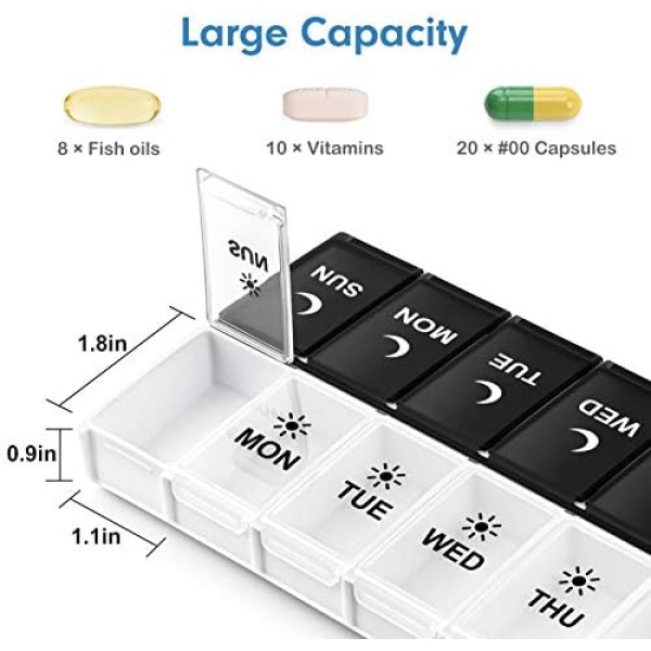 Large Pill Organizer 2 Times a Day, Weekly Box Per AM PM Case, Day Night - Image 2