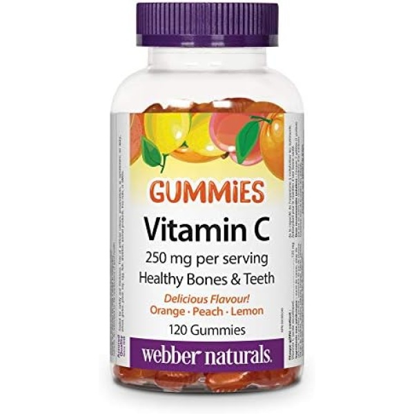 Webber Naturals Vitamin C Gummy 125 mg, 120 Gummies, For Bones, Teeth