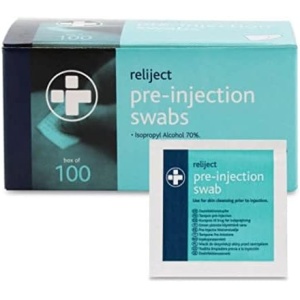 RELIANCE MEDICAL Pre-Injection Swab Wipes - Pack of 100 Individually Wrapped