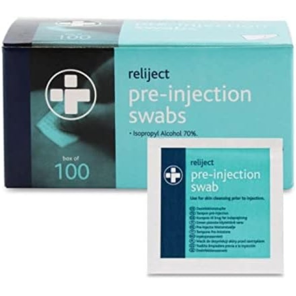 RELIANCE MEDICAL Pre-Injection Swab Wipes - Pack of 100 Individually Wrapped