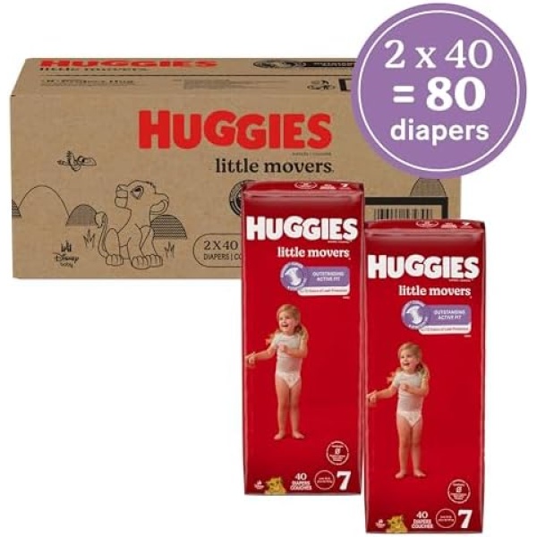 Huggies Size 7 Diapers, Little Movers Baby Diapers, Size 7 (41+ lbs), 80 Count - Image 2