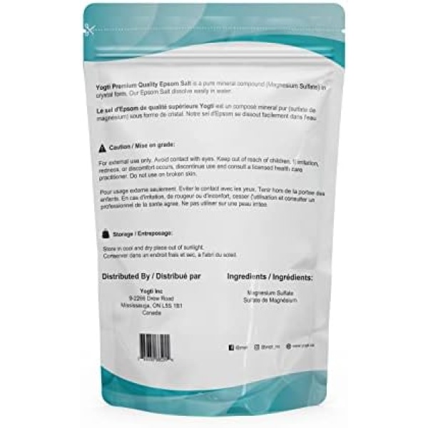 Yogti Epsom Salt, Premium Quality Bath Salt- Canadian Brand 3 pound, White - Image 2