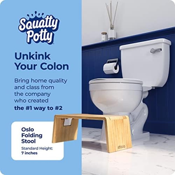 Squatty Potty Oslo Folding Bamboo Toilet Stool – 7 Inches, Collapsible Bathroom - Image 2