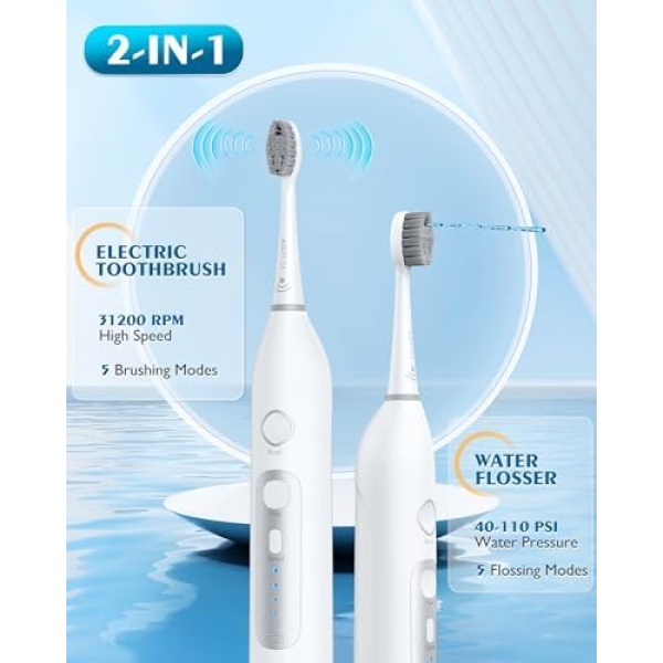 AGPTEK Electric Toothbrush and Water Flosser, 5 Modes Cordless Teeth Cleaner & - Image 8