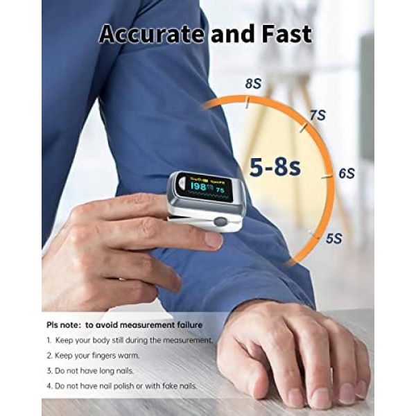 Fingertip Pulse Oximeter Blood Oxygen Saturation Monitor Pulse Ox, Heart Rate - Image 3